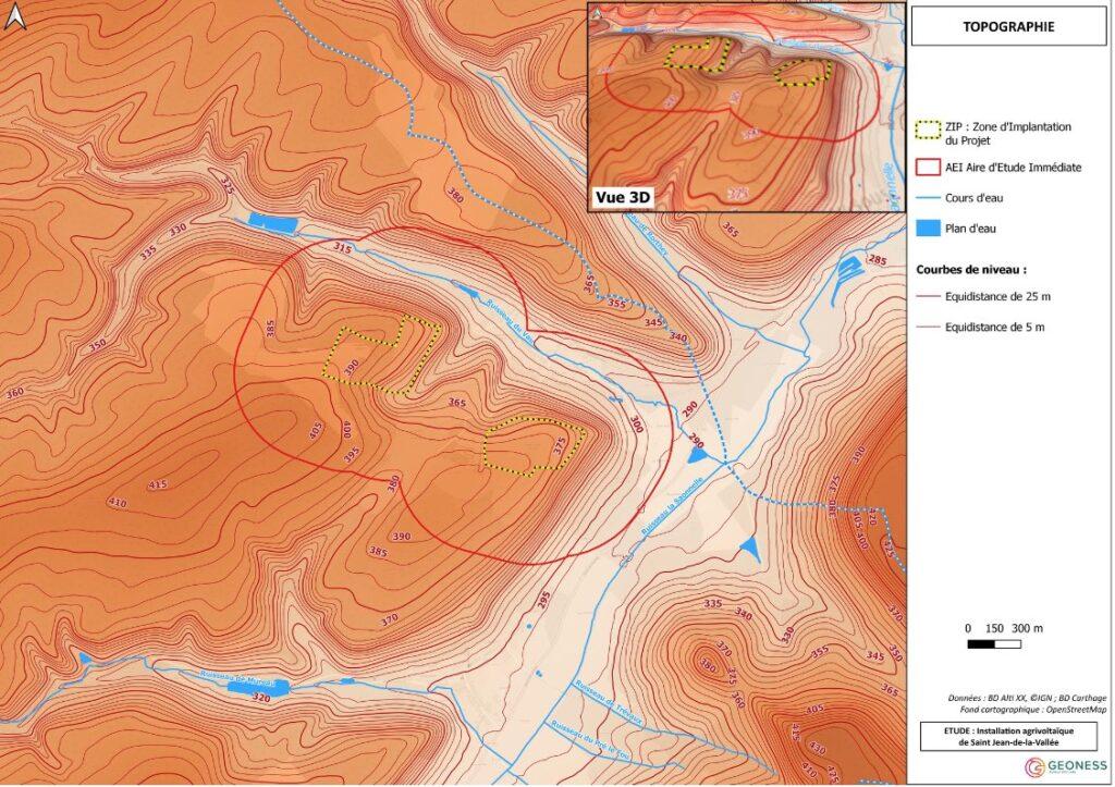 QGIS environnement - Carte topographique avec vue 3D