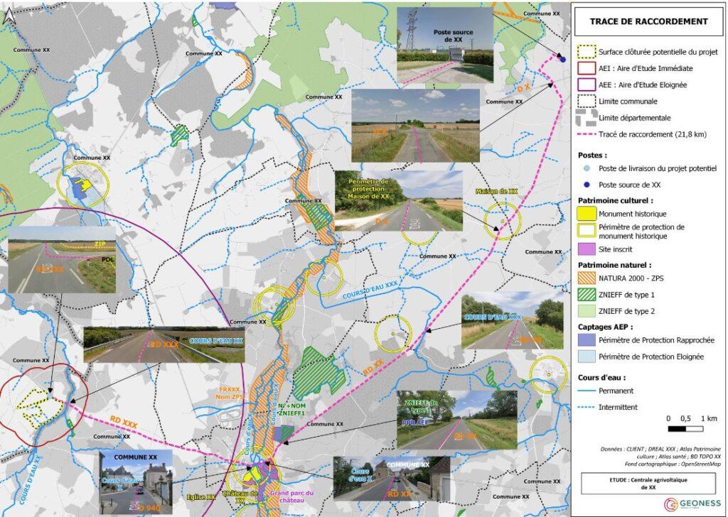 Tracé de raccordement d’une centrale PV au poste source